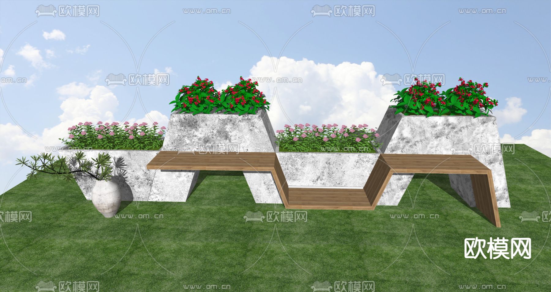 现代户外景观座椅su模型下载（渲染图4）