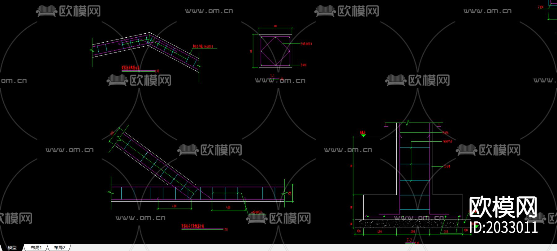 木栈道柱梁节点CAD施工图下载（渲染图2）