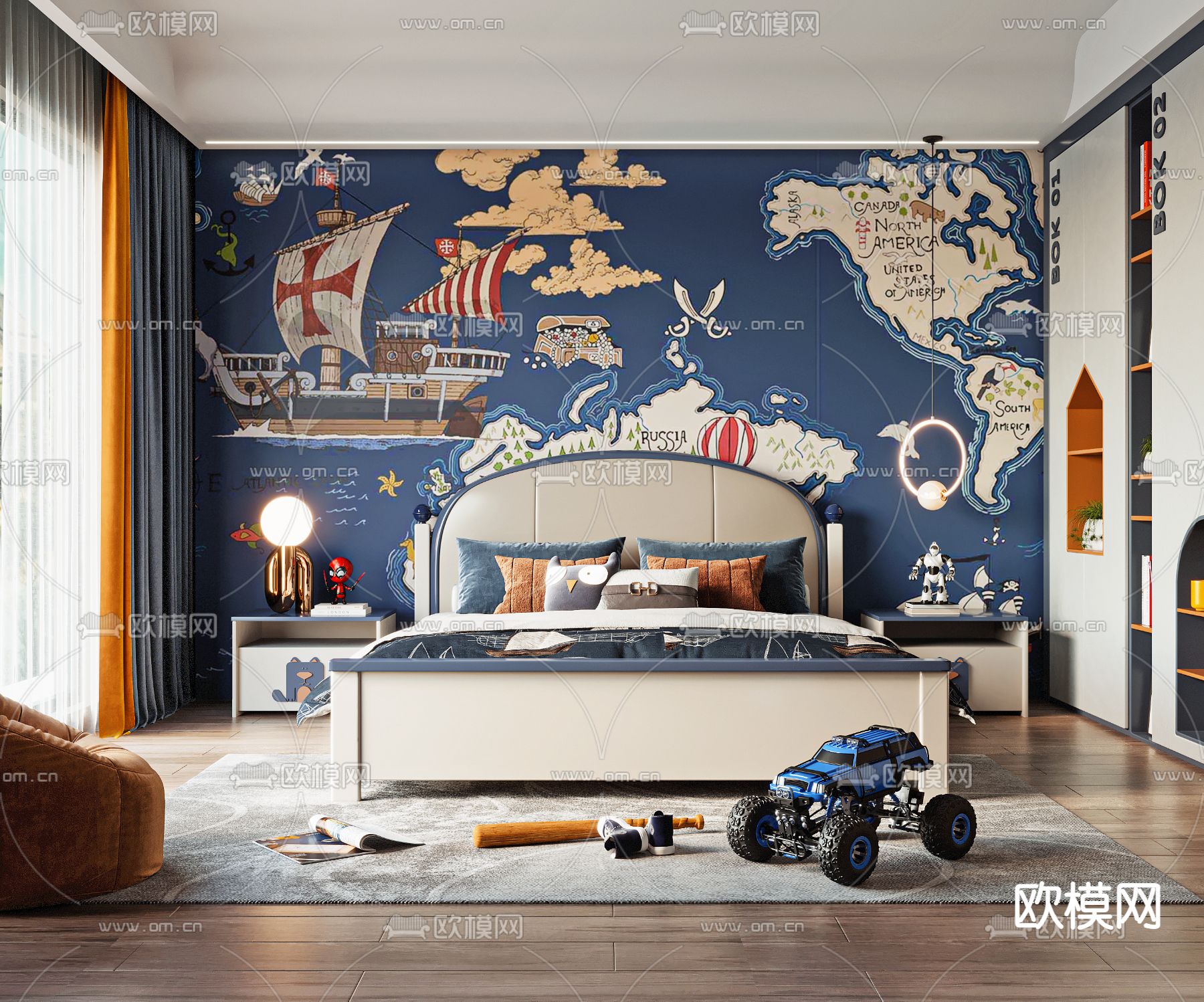 地中海卧室男孩房3d模型下载