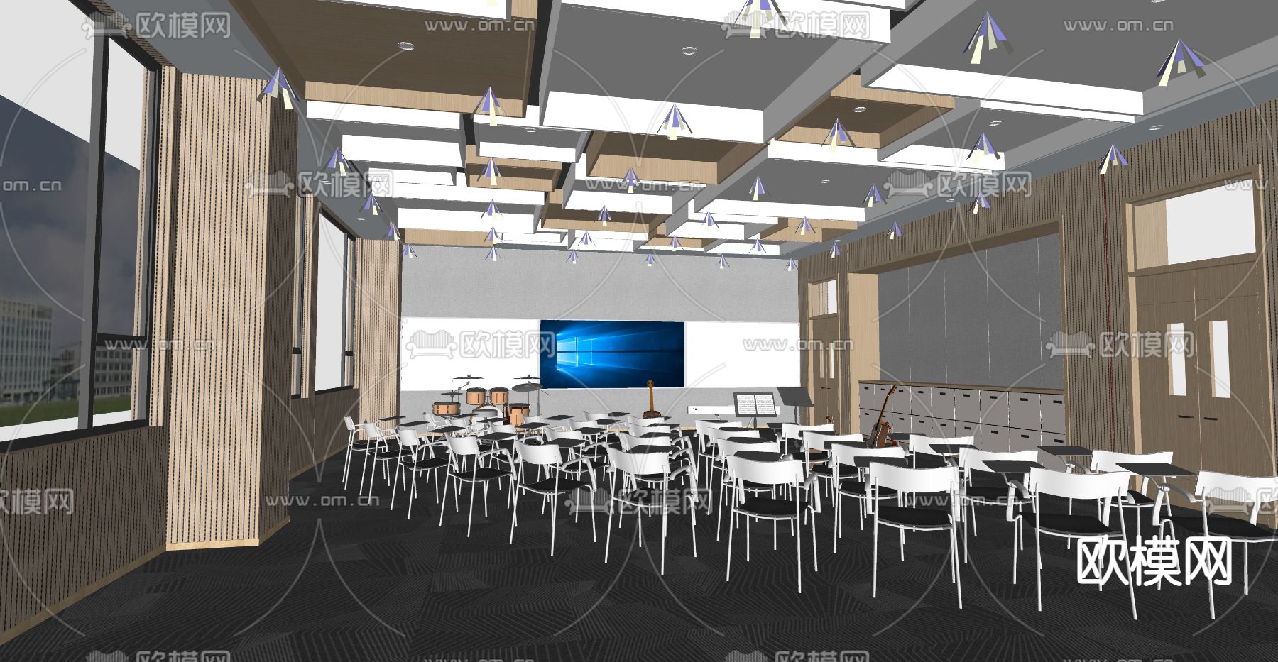 现代学校音乐教室su模型下载（渲染图2）