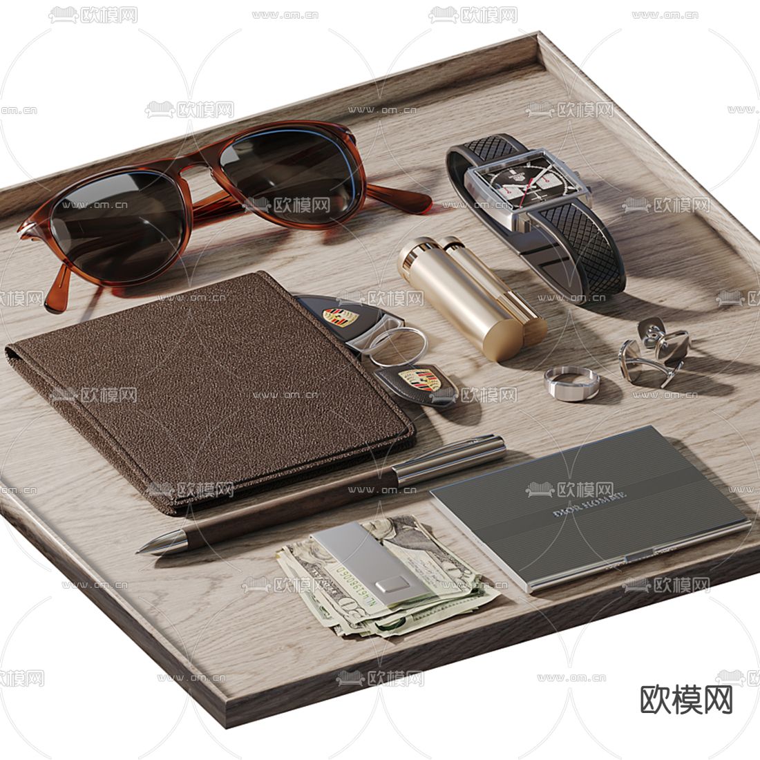 现代手表笔记本办公用品3d模型下载（渲染图1）