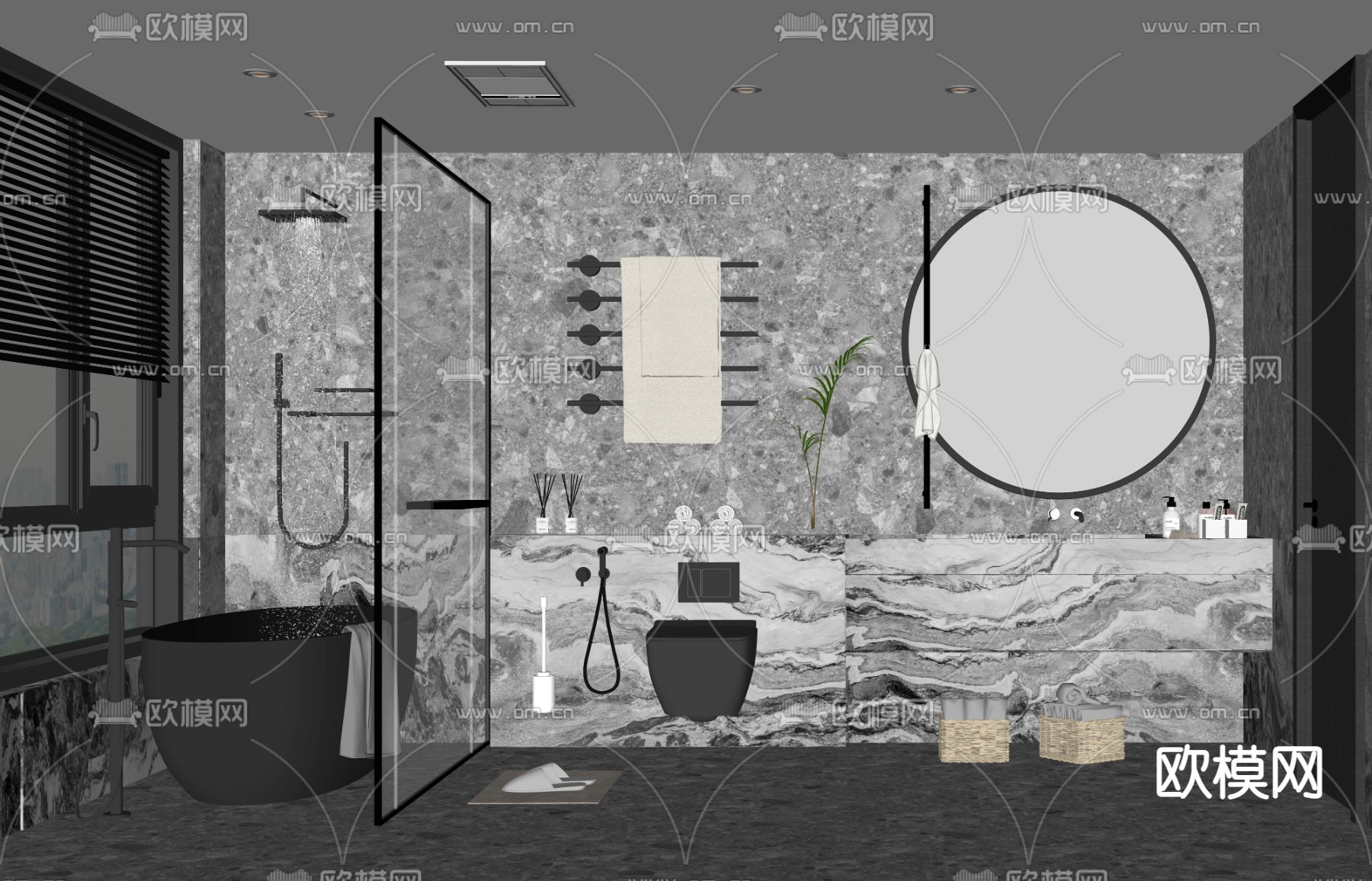 现代浴室卫生间su模型下载（渲染图2）