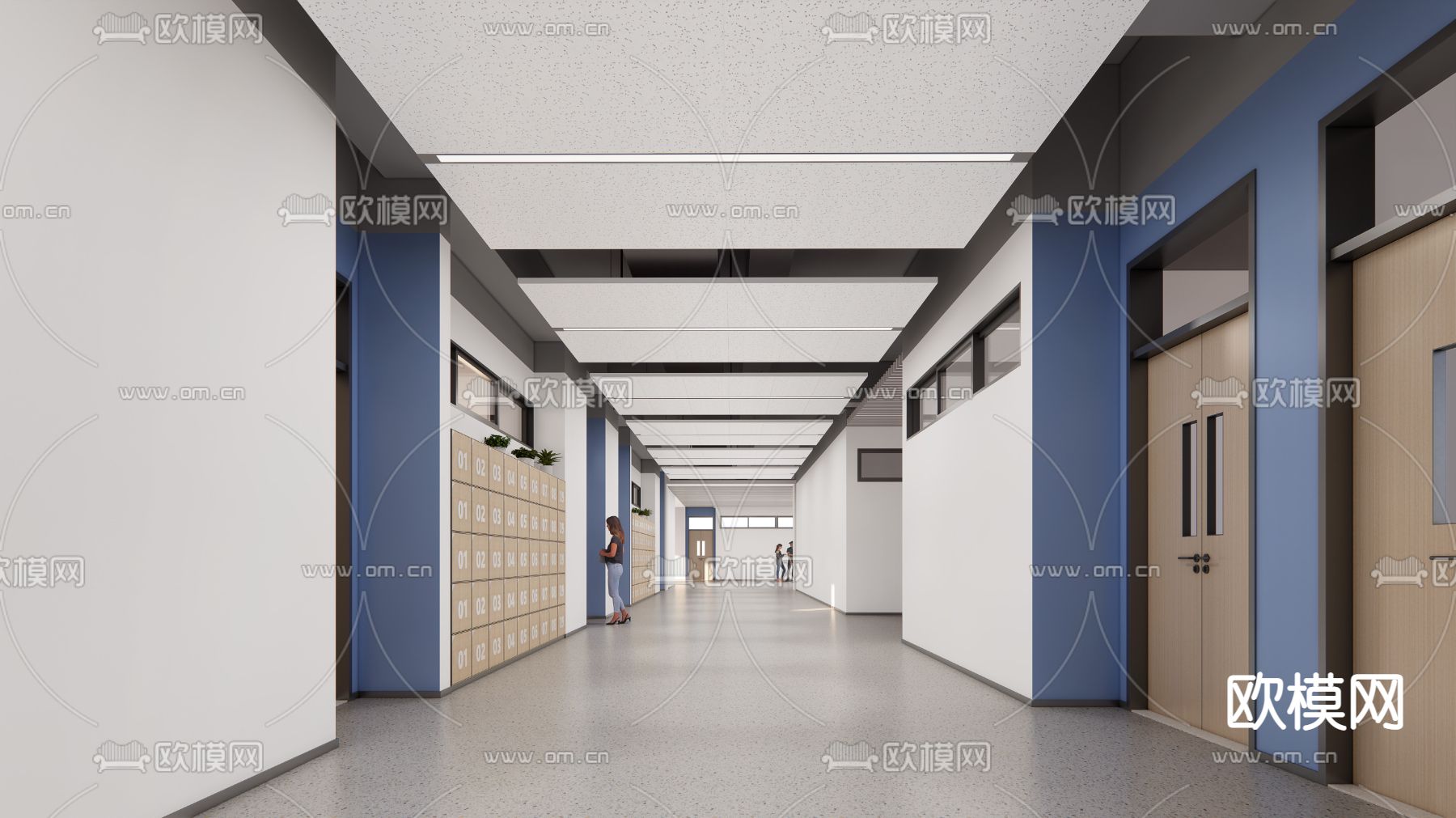 现代学校教室走道su模型