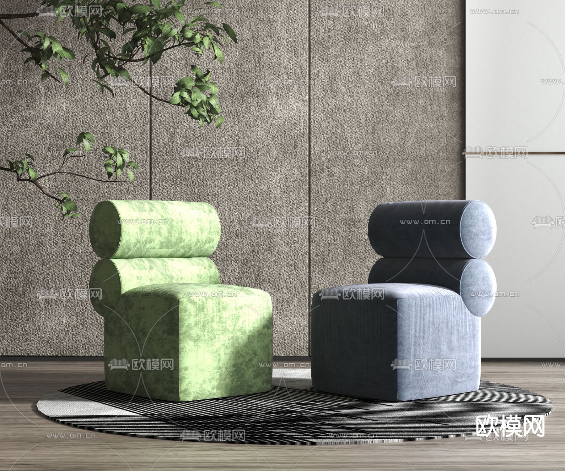 现代布艺休闲沙发3d模型下载（渲染图2）