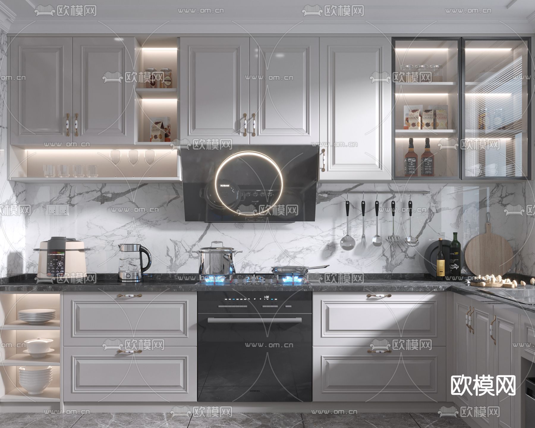 美式厨房3d模型下载（渲染图2）