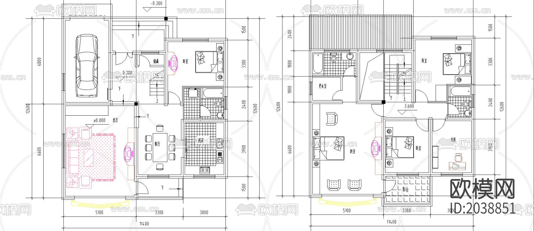 别墅cad平面布置图下载（渲染图4）