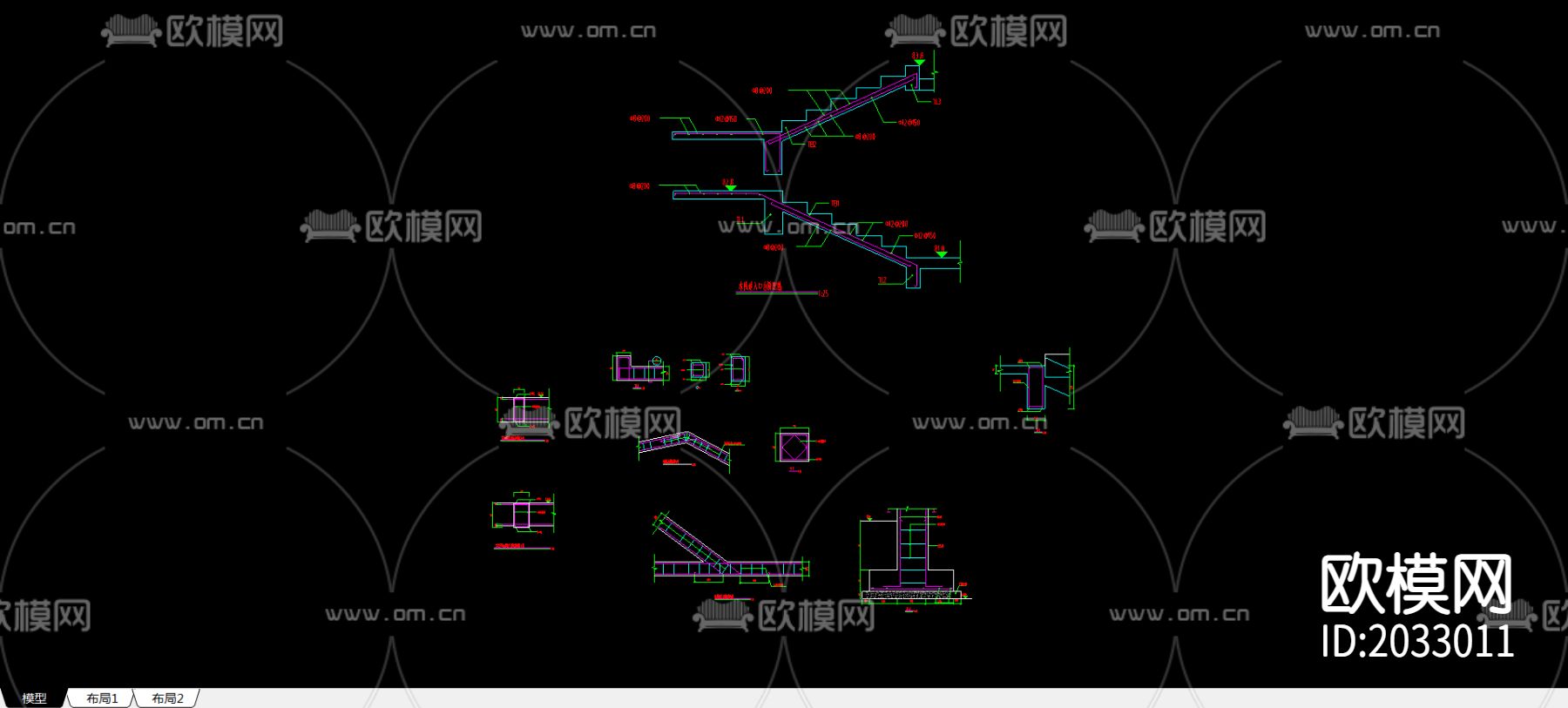木栈道柱梁节点CAD施工图下载（渲染图1）