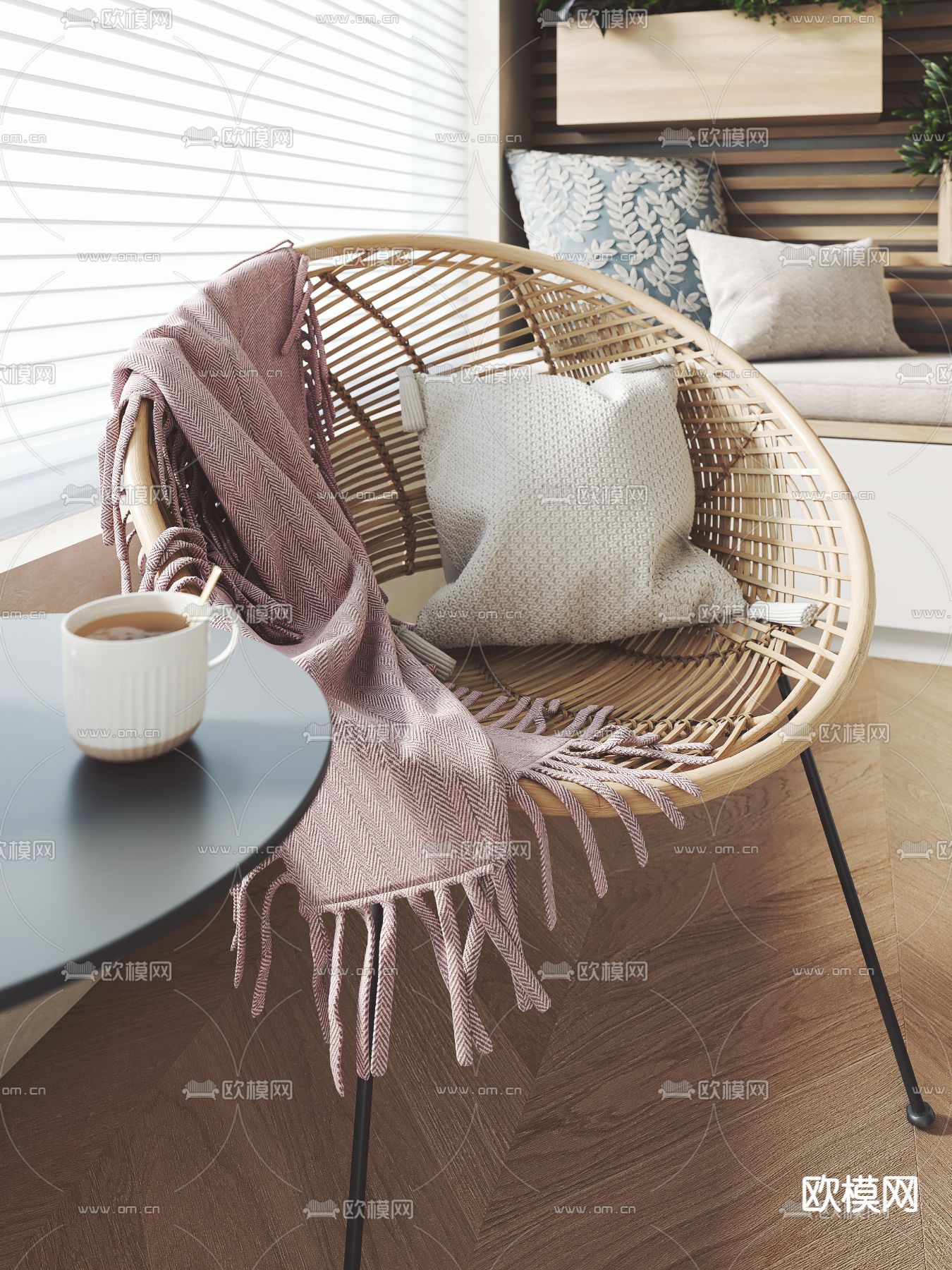 北欧休闲阳台3d模型下载（渲染图2）