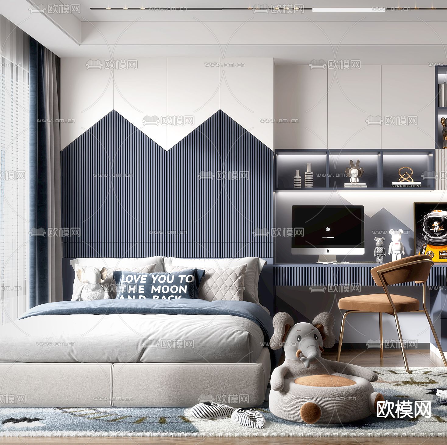 现代儿童房3d模型下载（渲染图2）