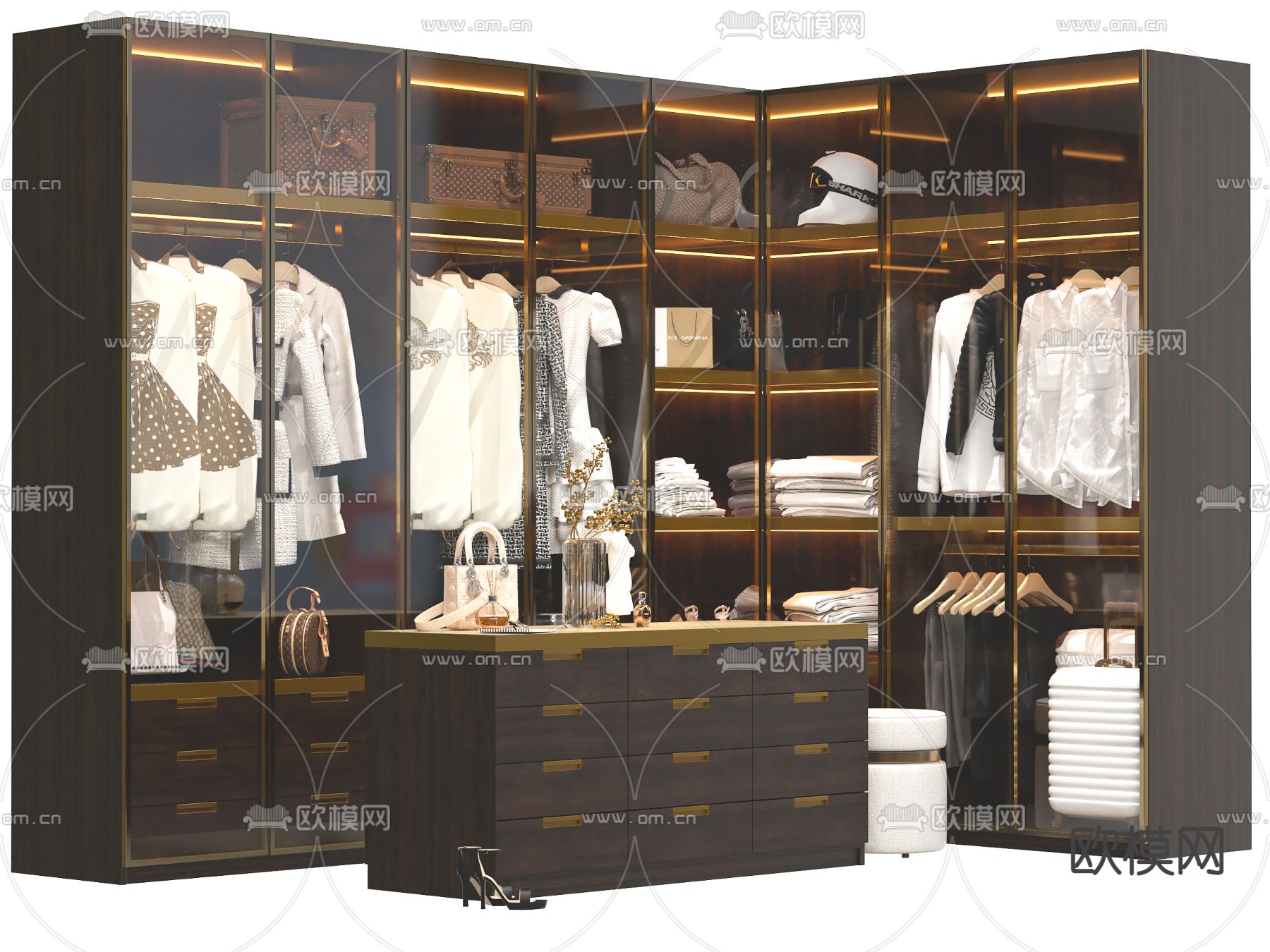 现代实木转角衣柜3d模型下载