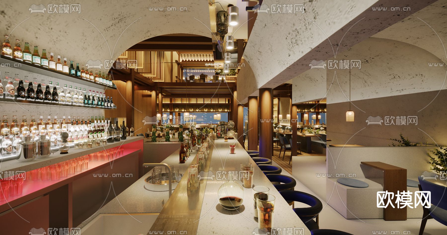 新中式茶餐厅3d模型下载（渲染图2）