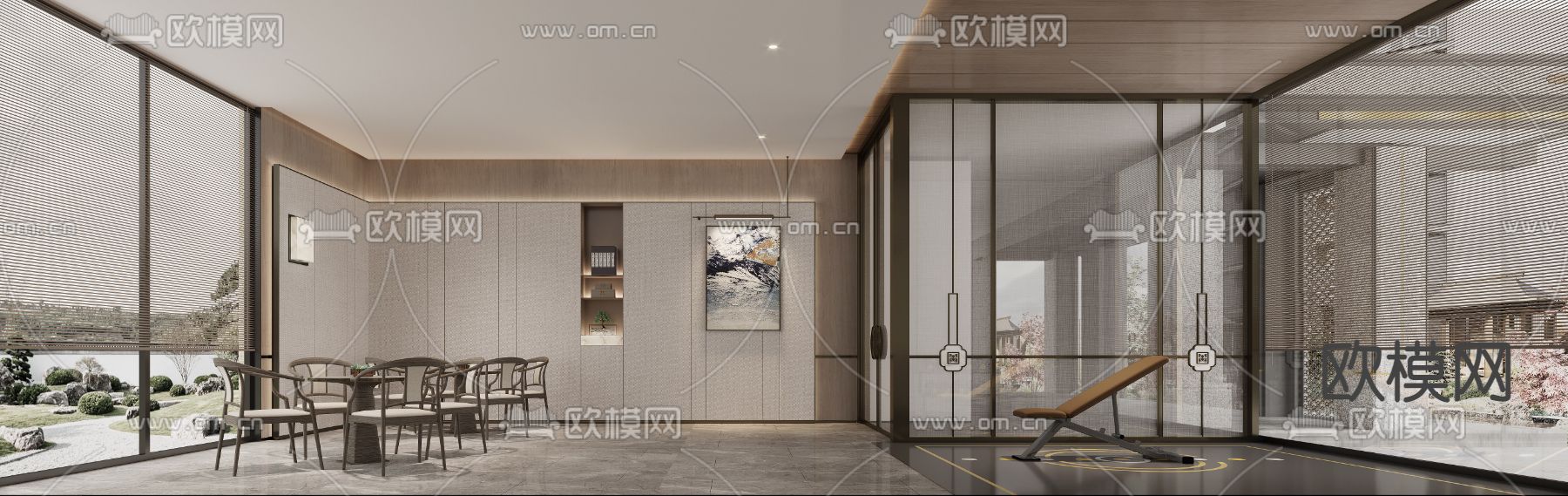 新中式健身会所3d模型下载（渲染图4）