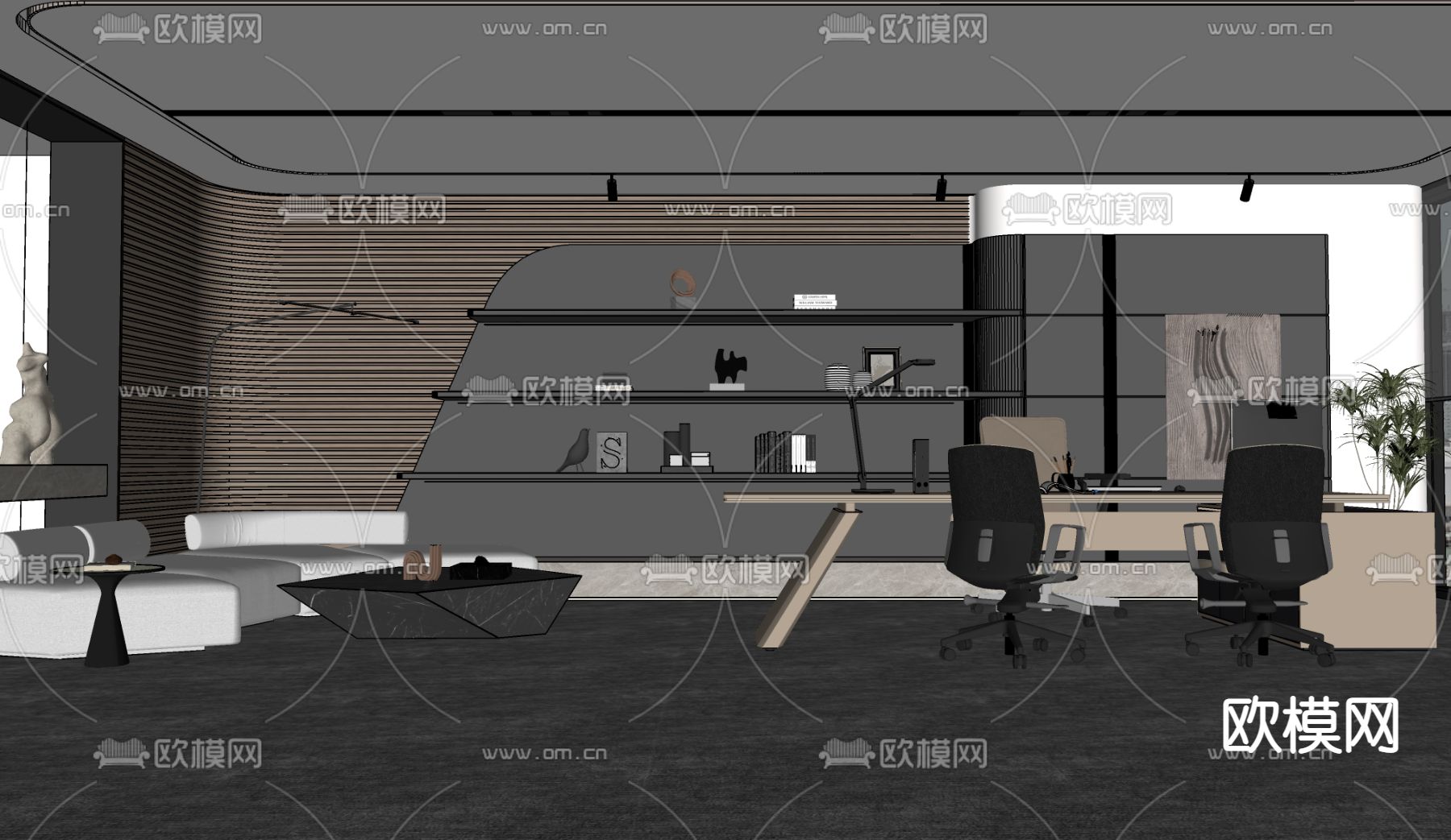 现代总经理办公室su模型