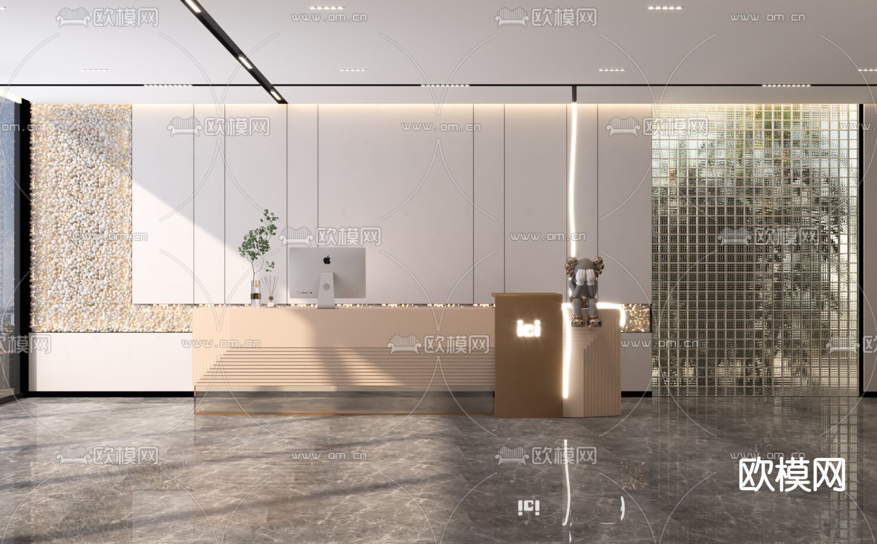 现代公司前台接待台3d模型下载（渲染图1）
