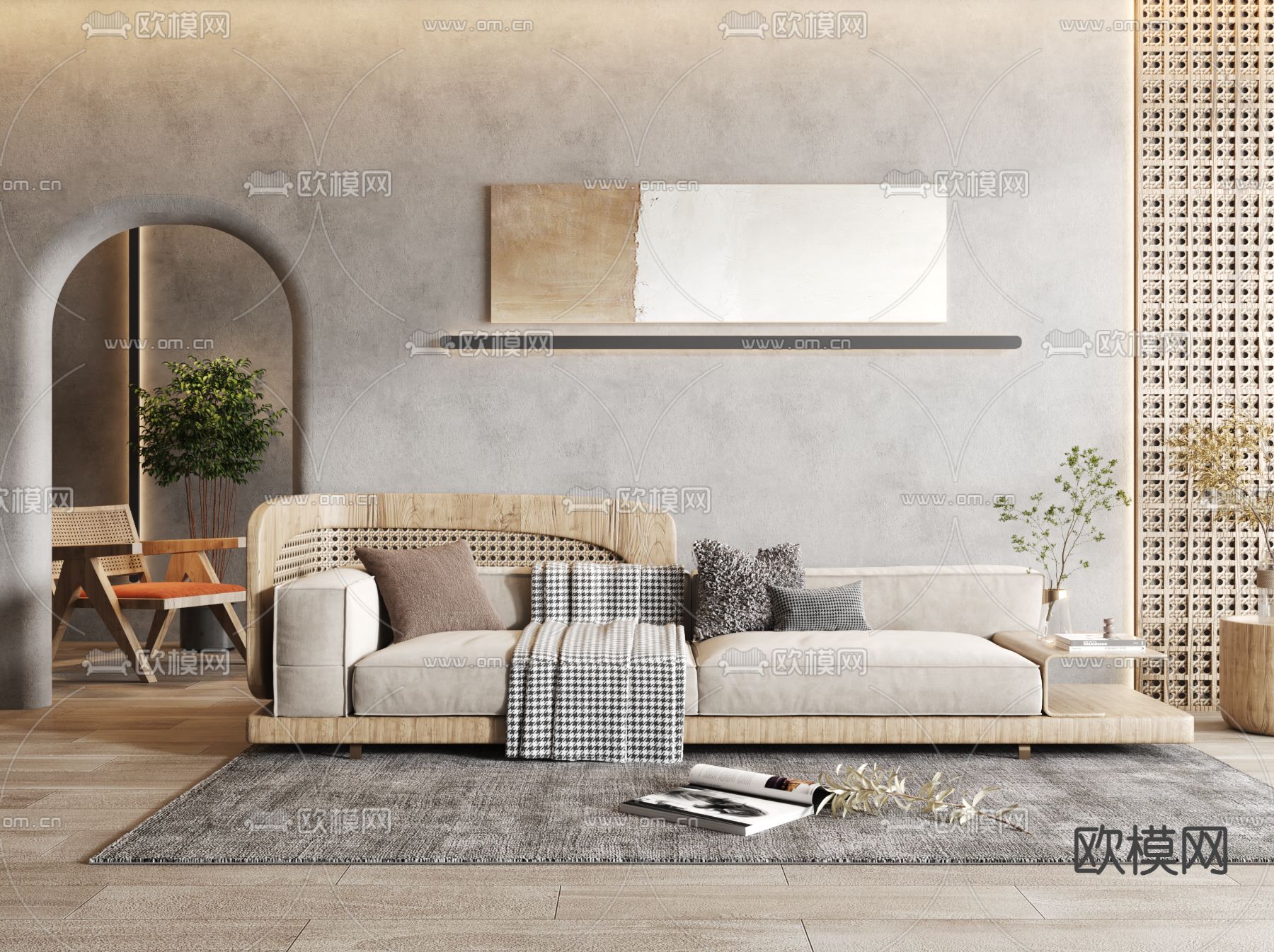 侘寂风休闲沙发3d模型下载