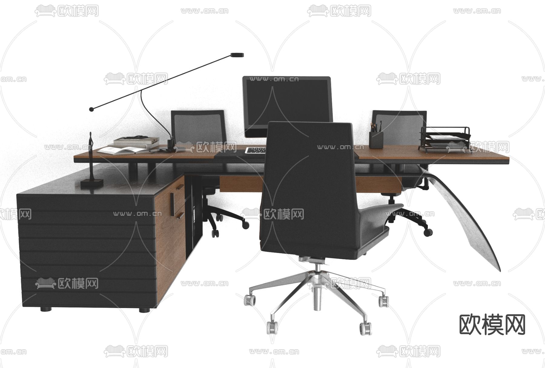 现代办公班台桌椅免费3d模型下载