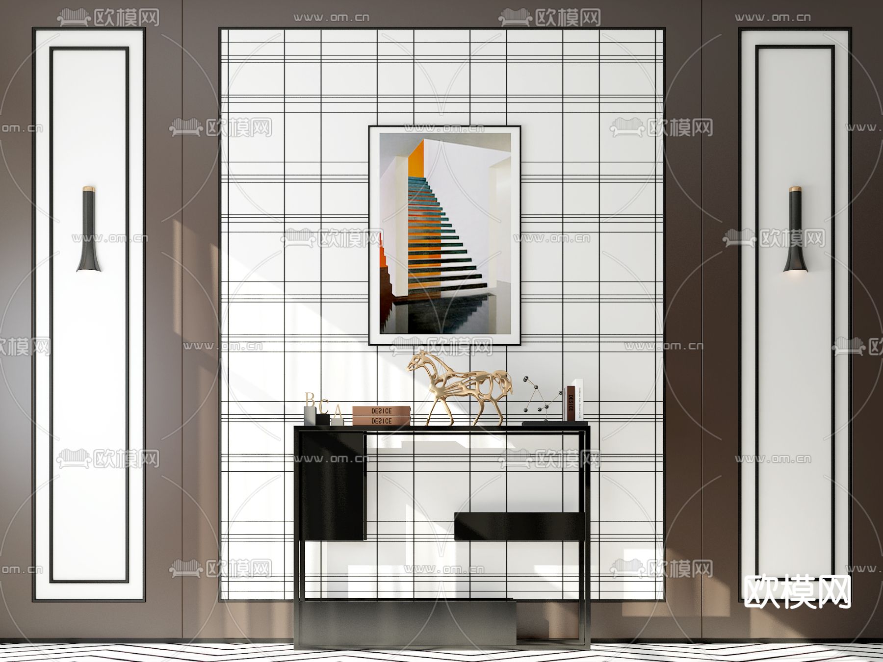 现代轻奢端景条案3d模型下载