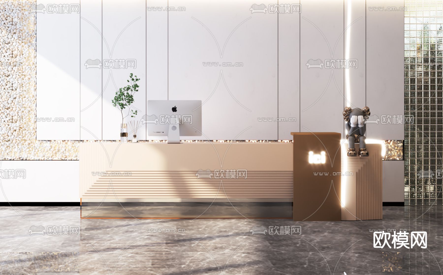 现代公司前台接待台3d模型下载（渲染图2）