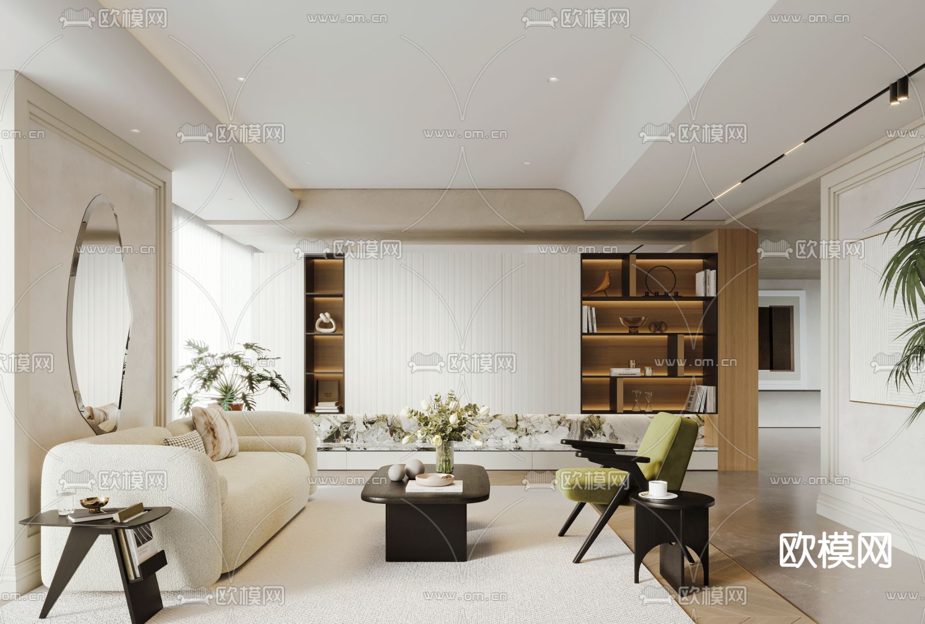简欧客厅3d模型下载（渲染图1）