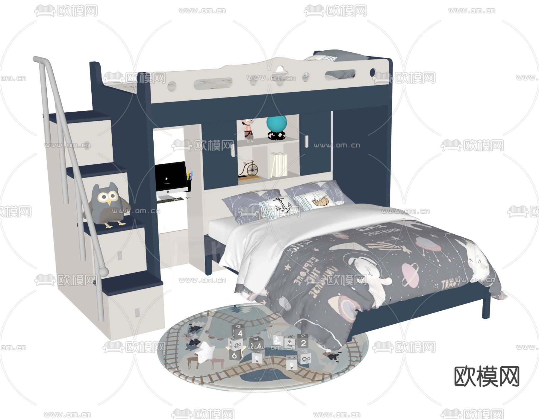 现代儿童床su模型下载