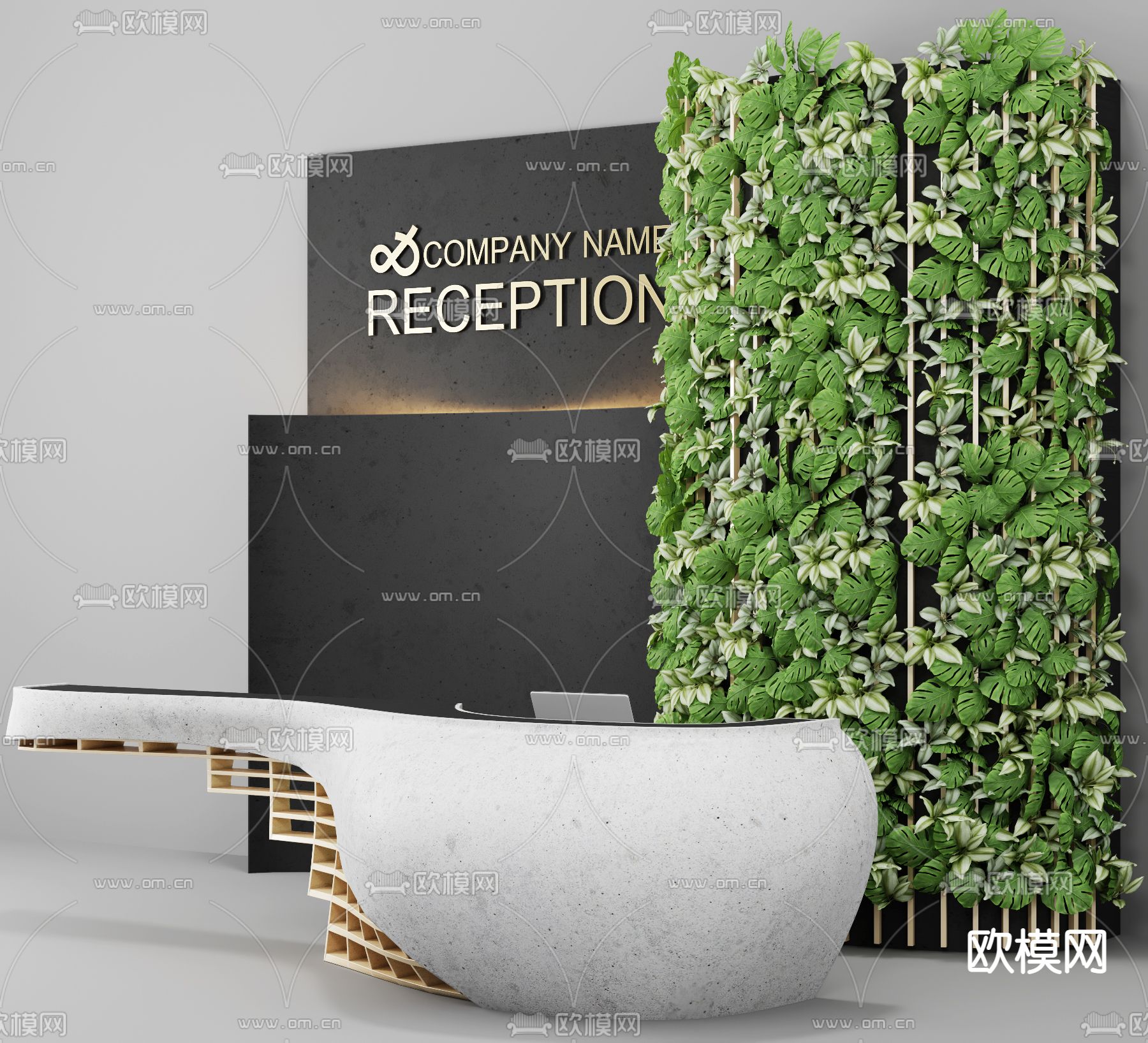 现代前台接待台3d模型下载（渲染图2）