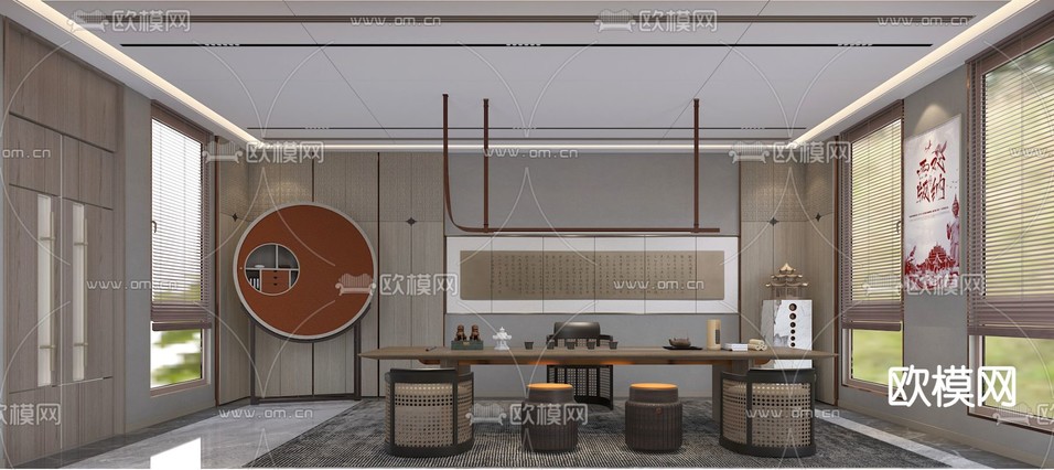 新中式接待室茶室免费3d模型下载(渲染图2)
