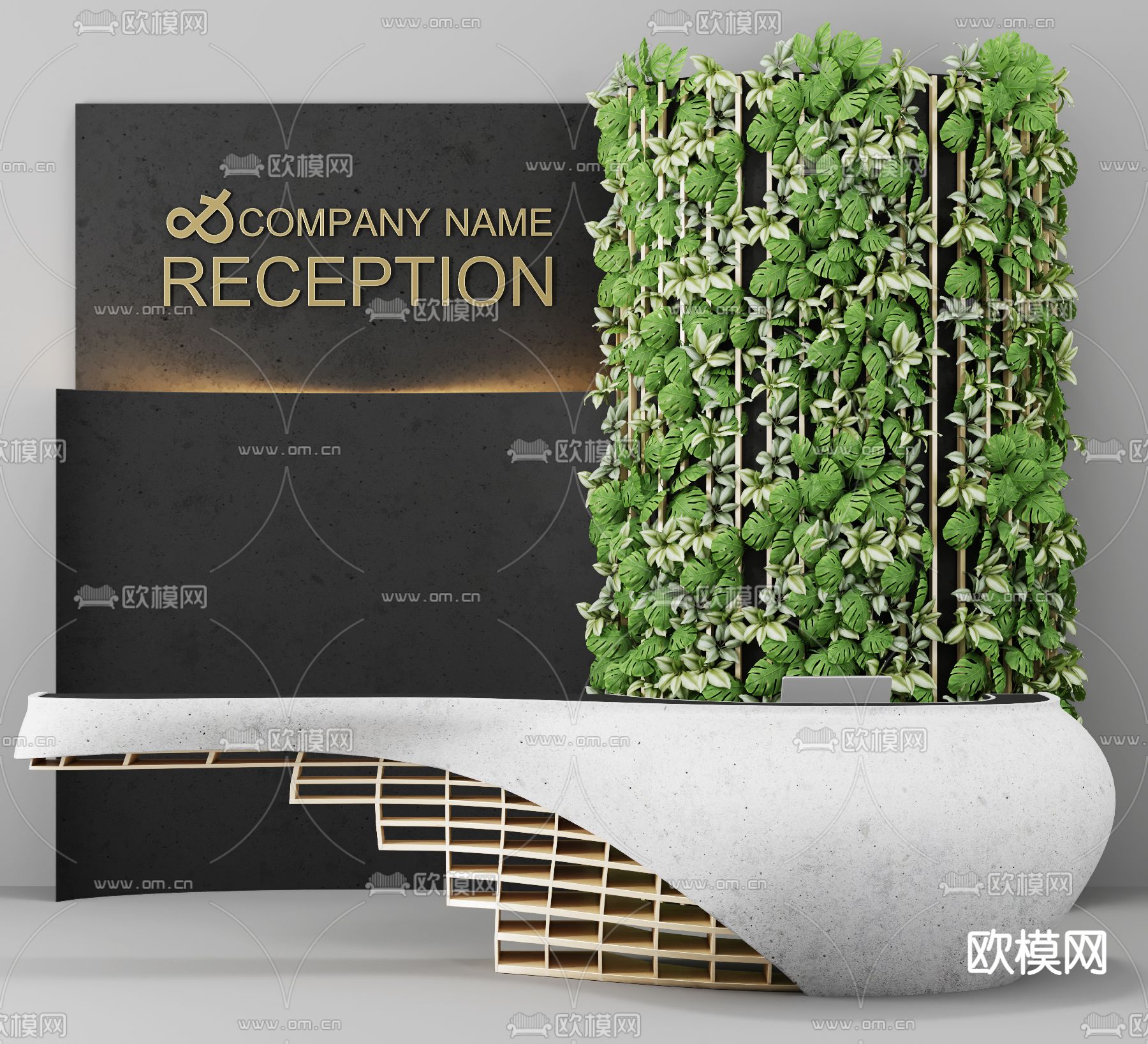 现代前台接待台3d模型下载（渲染图1）