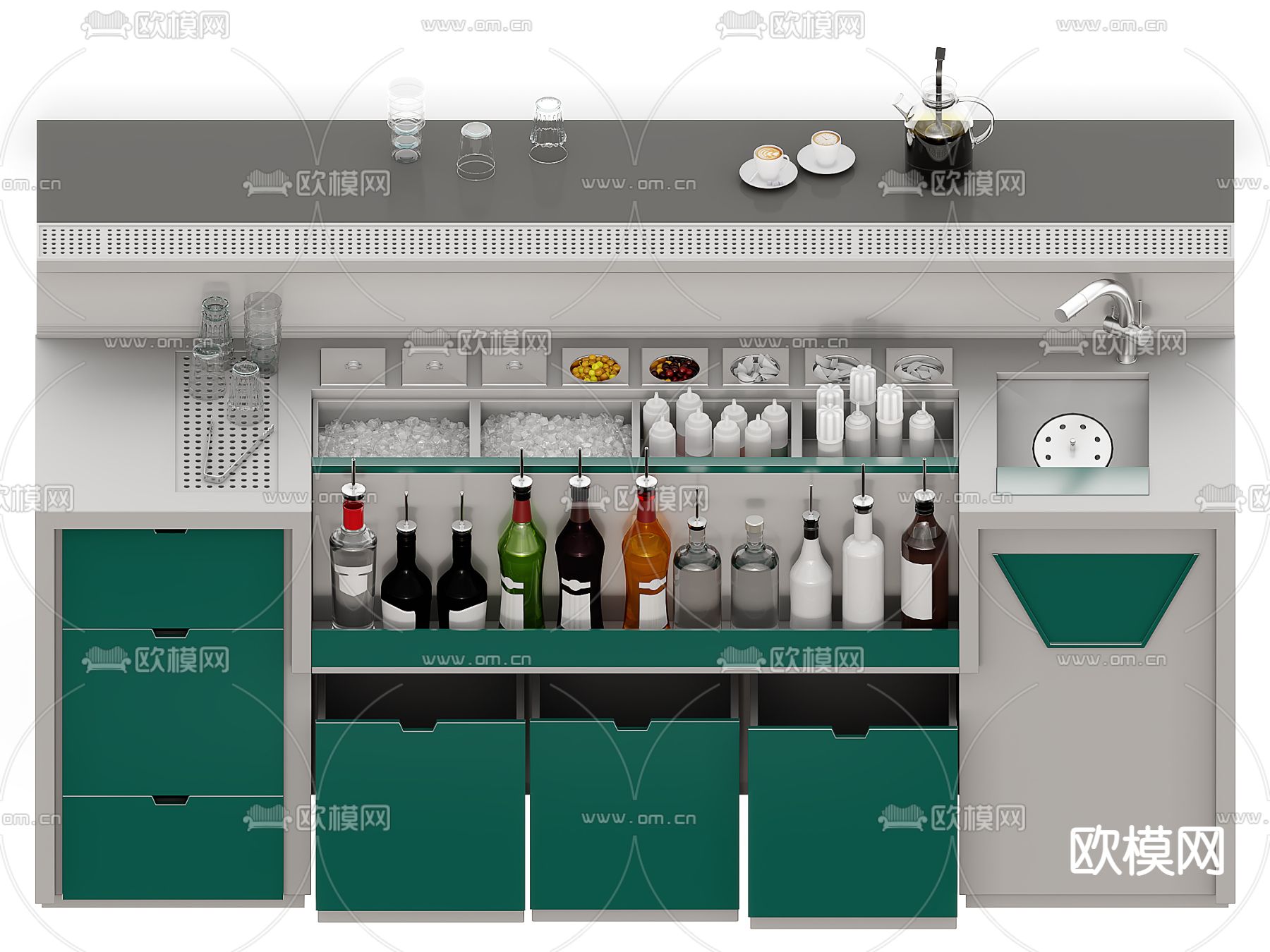 现代咖啡厅奶茶店操作台制冰机3d模型下载