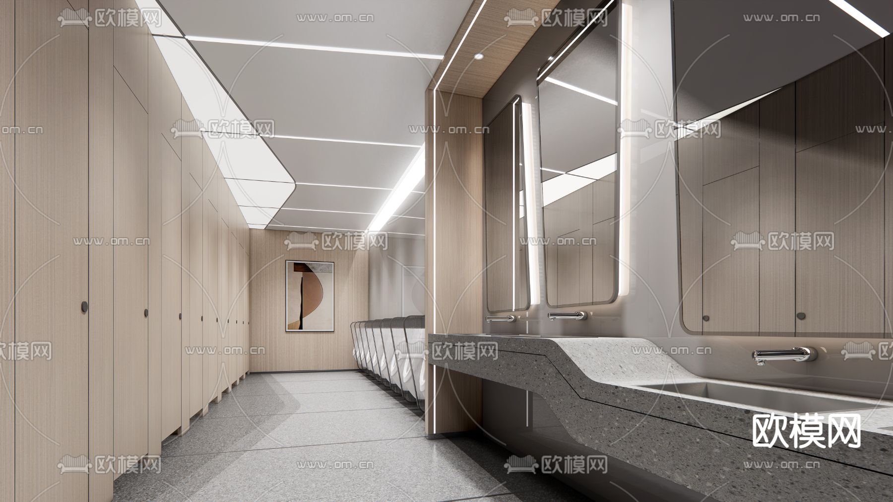 现代公共卫生间su模型下载（渲染图1）