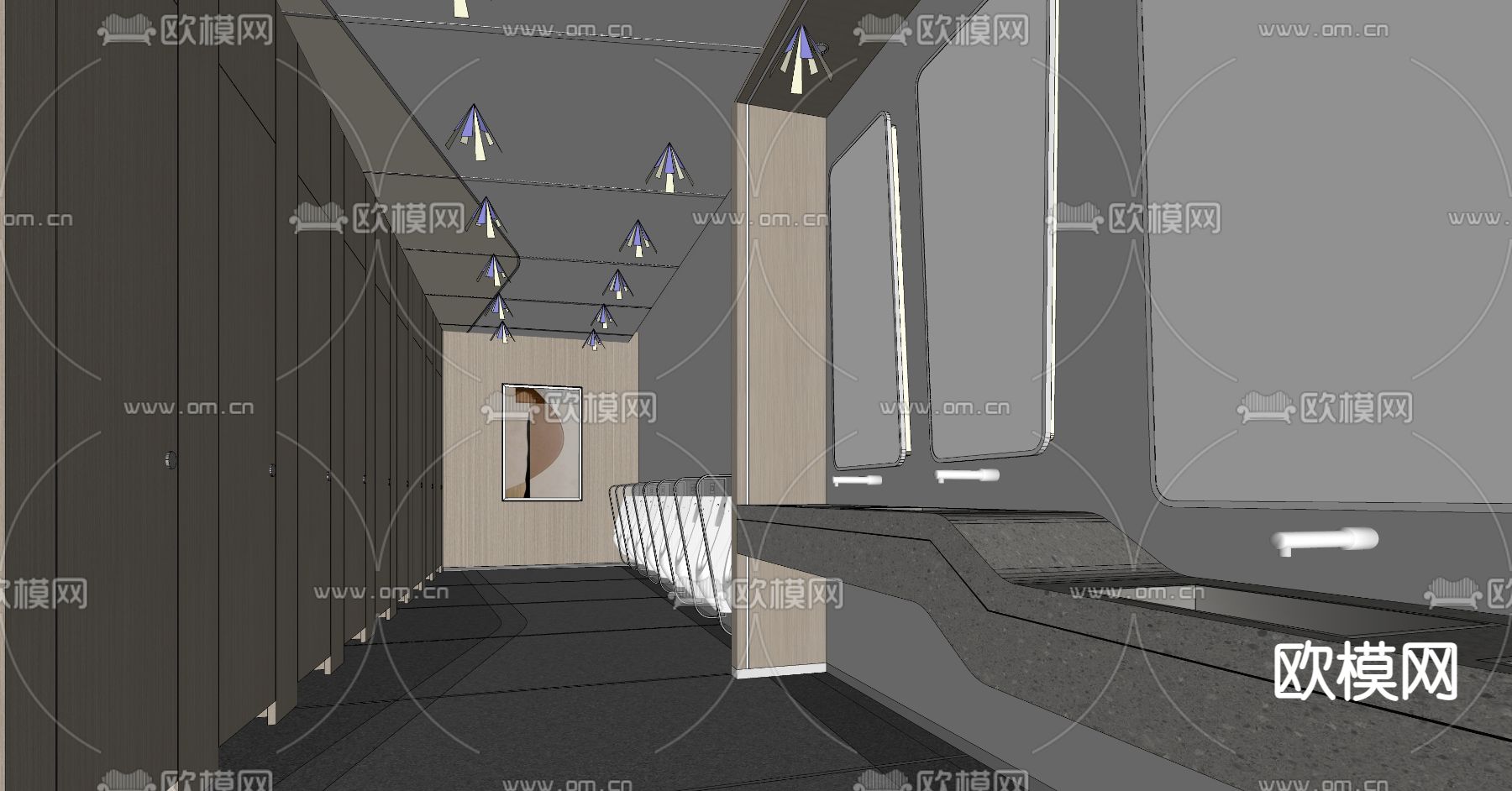 现代公共卫生间su模型下载（渲染图2）