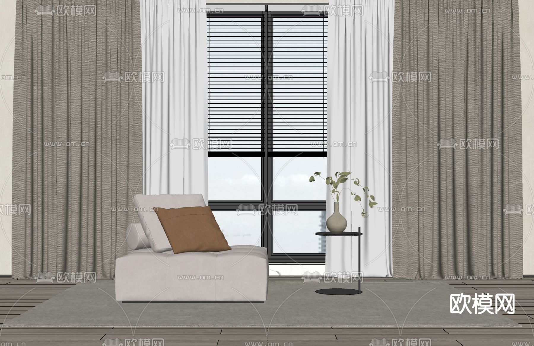 现代布艺窗帘su模型下载（渲染图2）