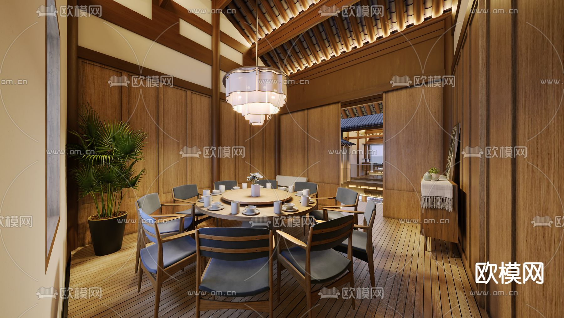 新中式茶餐厅3d模型下载（渲染图3）