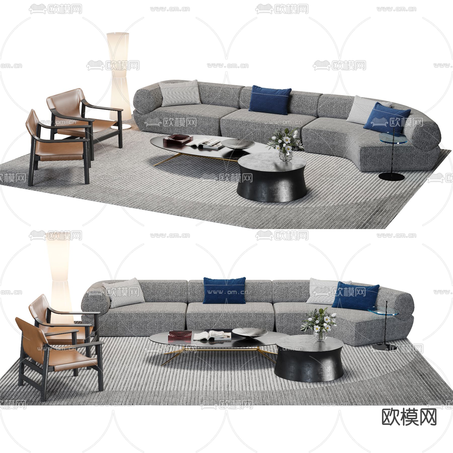 现代布艺弧形沙发组合3d模型下载_ID11878081_3dmax免费模型-欧模网
