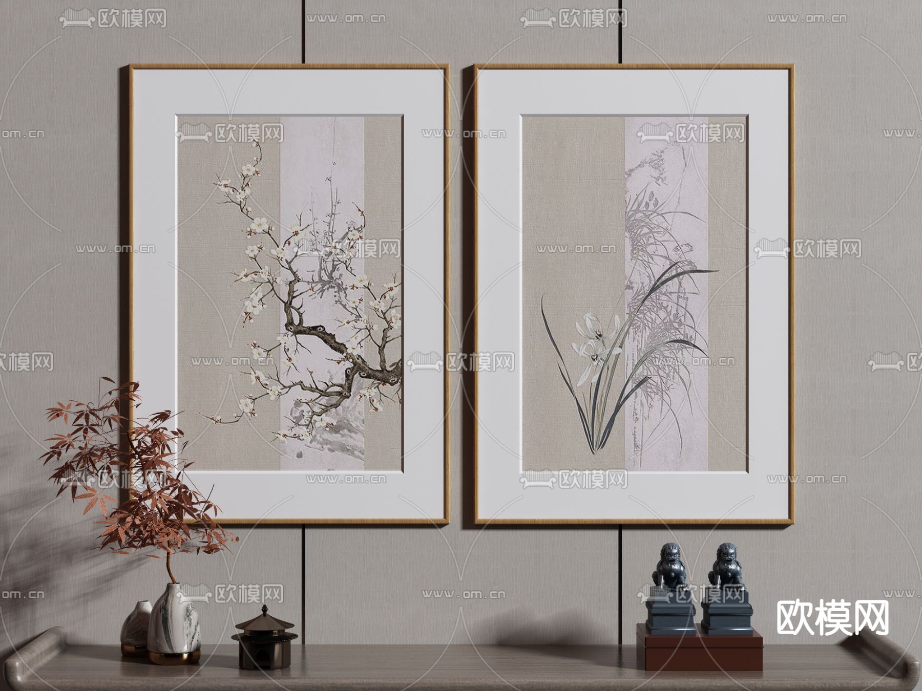 新中式装饰画挂画su模型下载