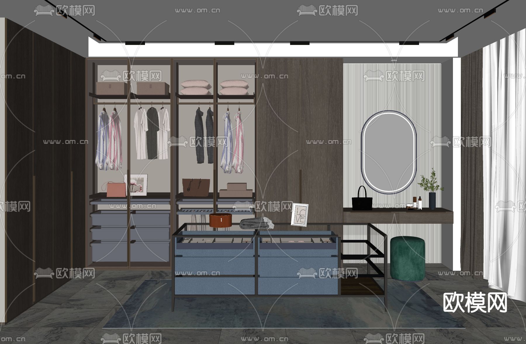 现代轻奢衣帽间su模型下载（渲染图2）