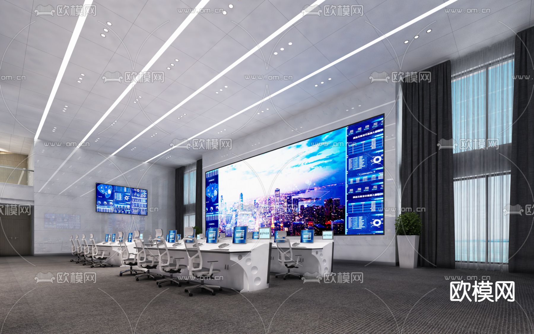 现代指挥中心免费3d模型下载（渲染图2）