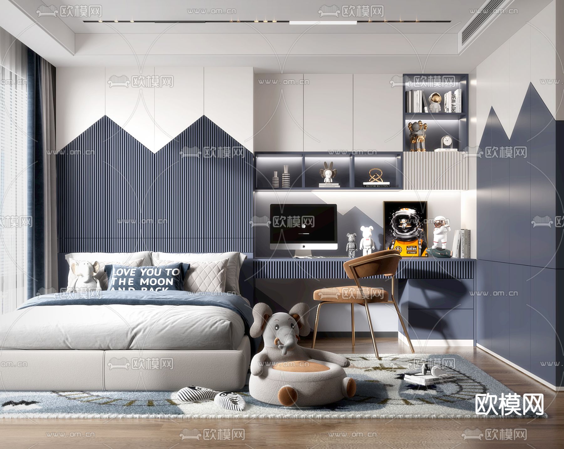 现代儿童房3d模型下载（渲染图1）