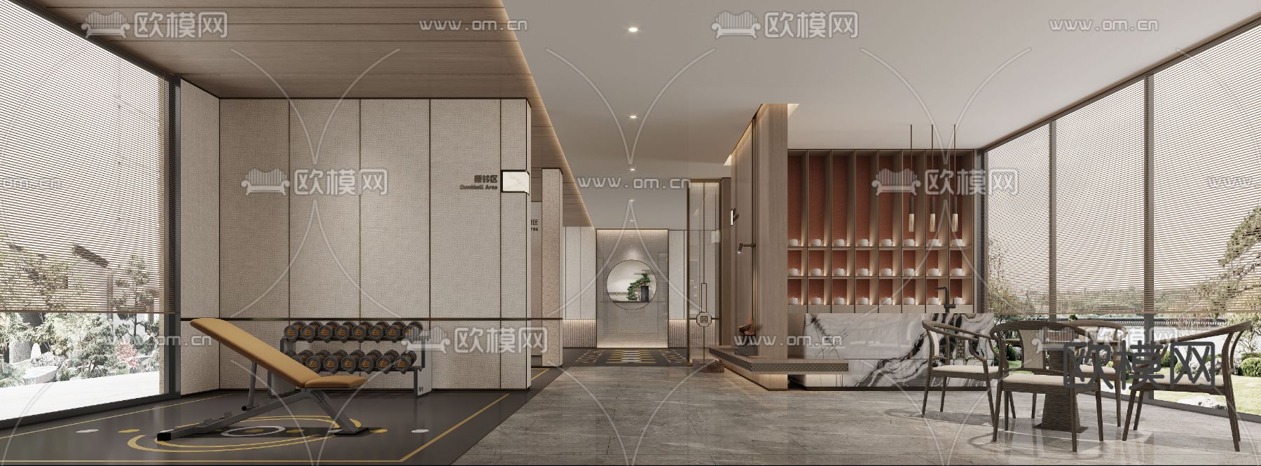 新中式健身会所3d模型下载（渲染图3）