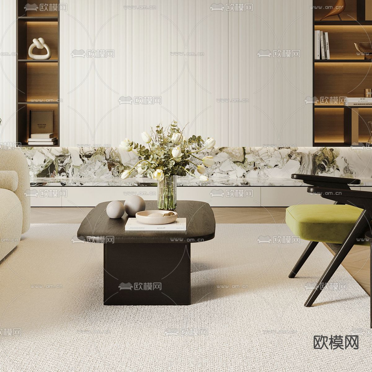 简欧客厅3d模型下载（渲染图2）