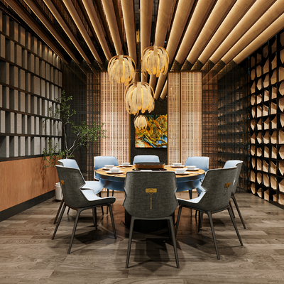  侘寂风包厢su模型 