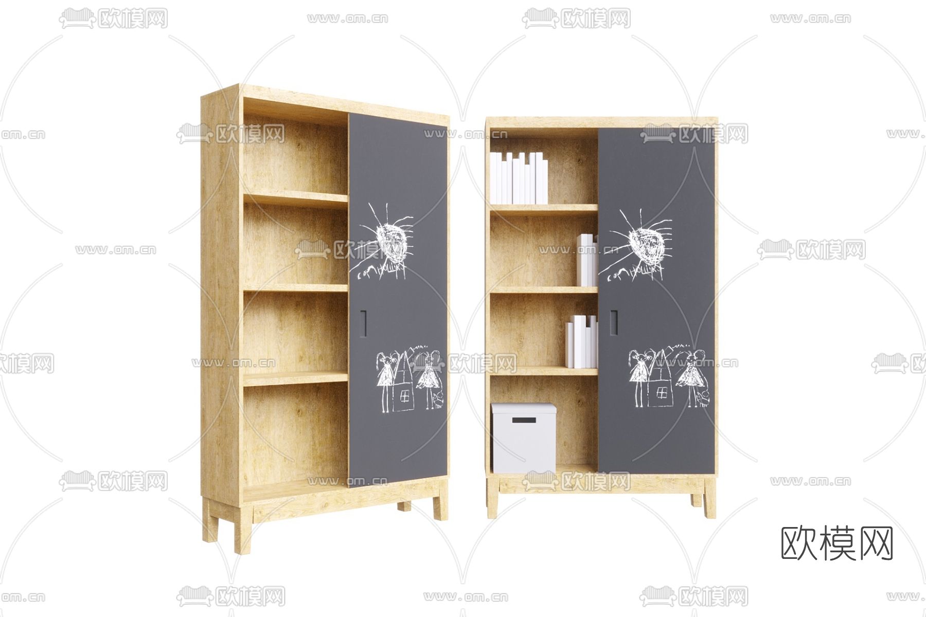 北欧木质儿童书柜免费3d模型下载