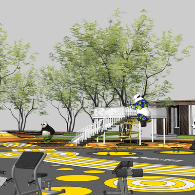  现代熊猫主题儿童活动区su模型 