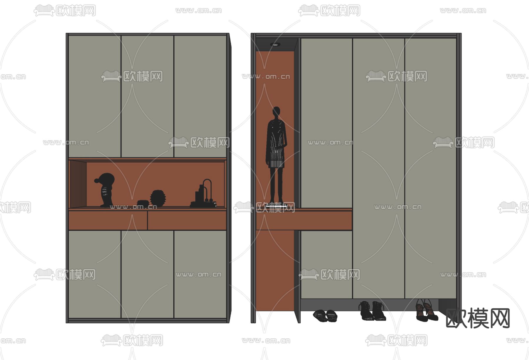 现代玄关鞋柜su模型下载（渲染图2）