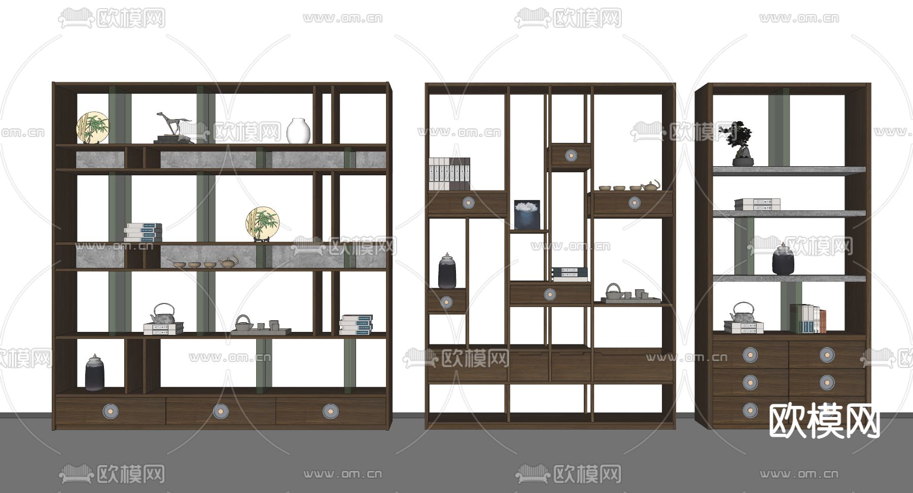 新中式博古架su模型下载（渲染图2）