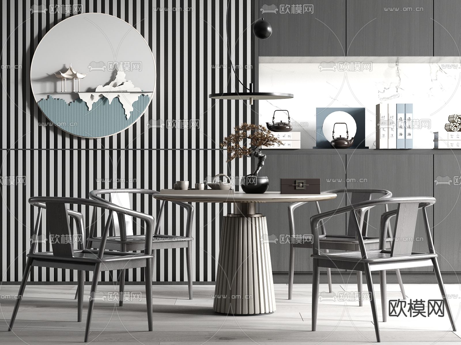 新中式圆形休闲桌椅3d模型下载