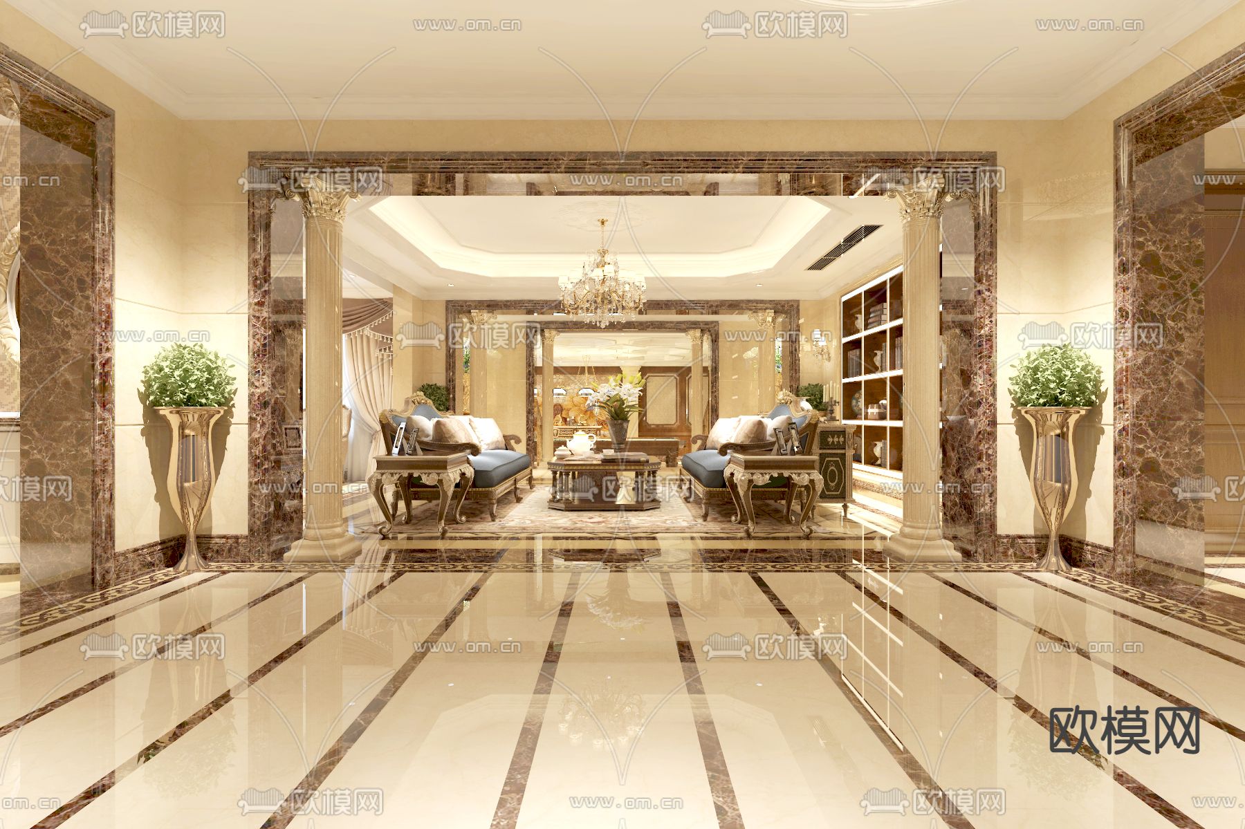 欧式轻奢客厅免费3d模型下载
