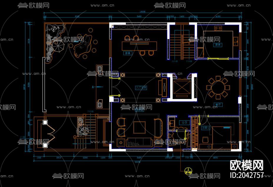 欧式别墅cad平面图下载（渲染图4）