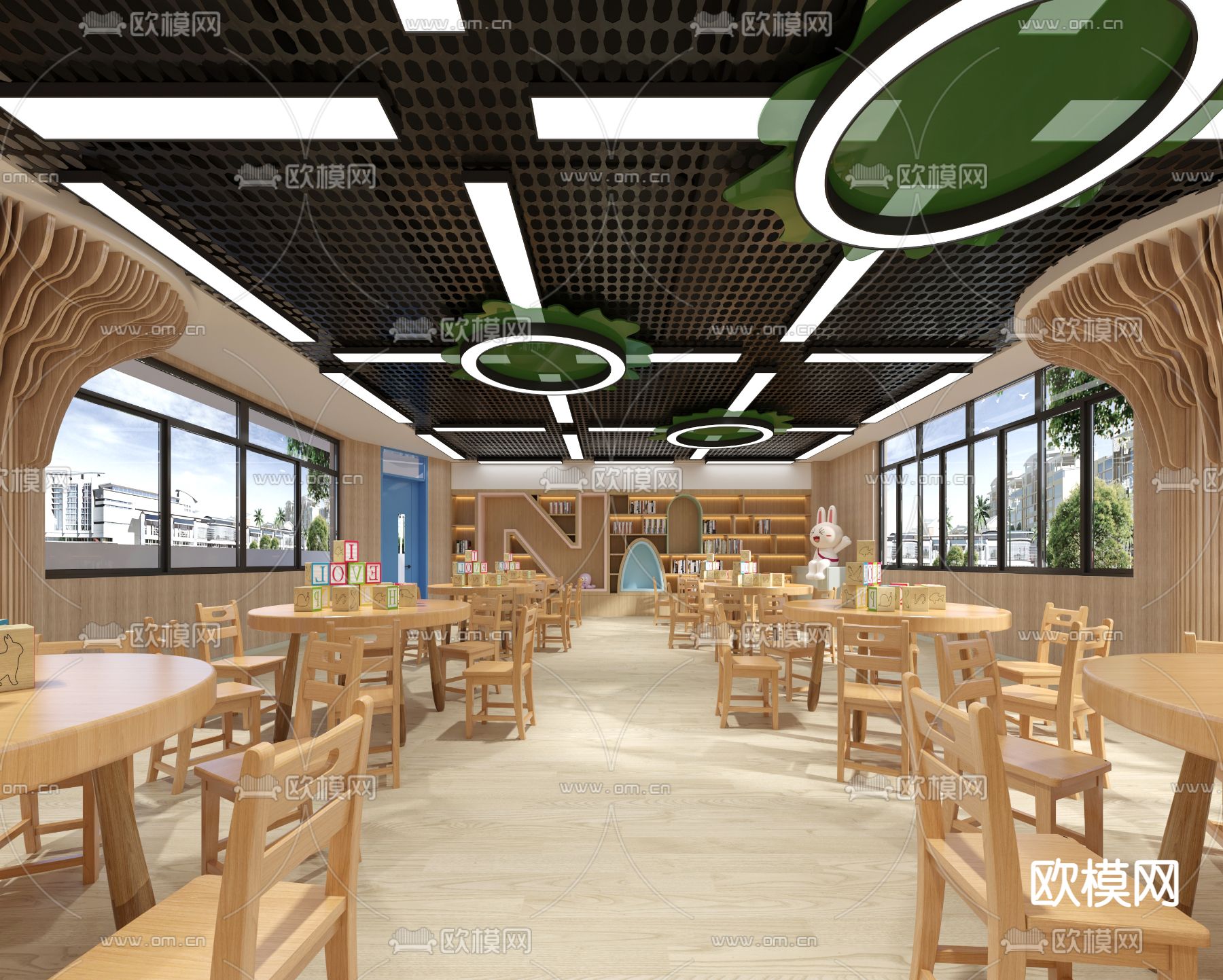 现代儿童阅读室免费3d模型下载（渲染图1）