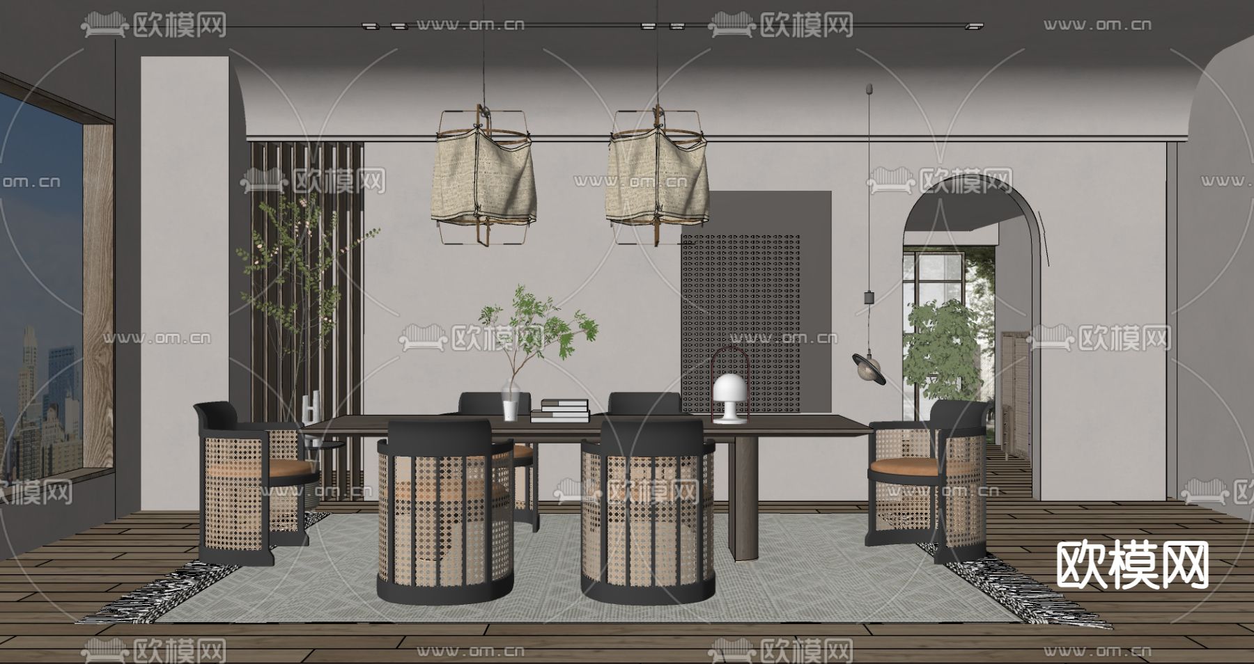 侘寂餐厅su模型下载