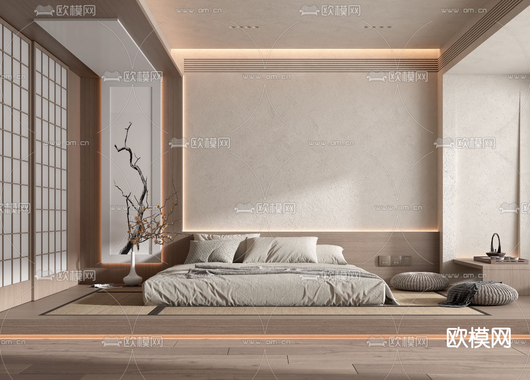 日式卧室3d模型下载（渲染图1）